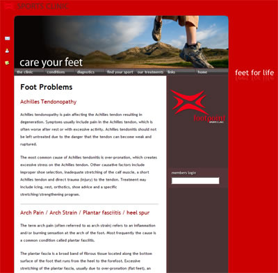 Website for a group of podiatry clinics 2. internal page